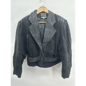 Vintage G-III Leather Cropped Jacket Black Suede Textured Grunge Snap Front Sz M